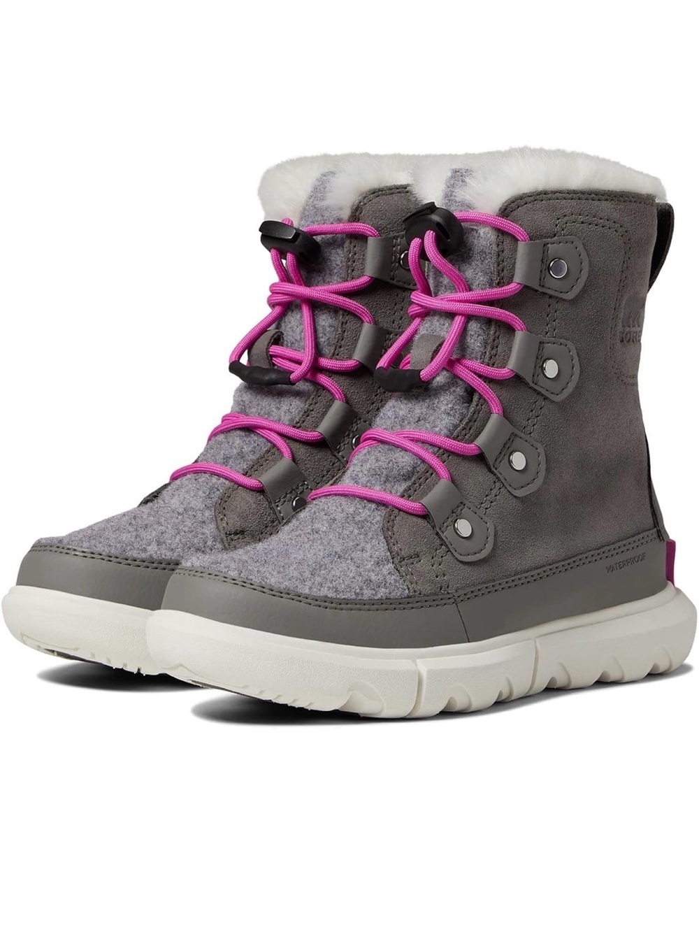 Sorel Kids Explorer Waterproof Boot Gray Pink White Size 6